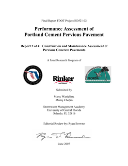 Performance Assessment of Portland Cement Pervious Pavement