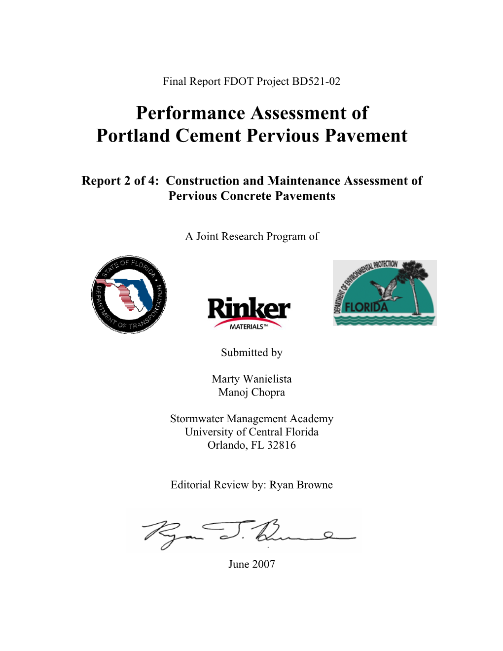 Performance Assessment of Portland Cement Pervious Pavement