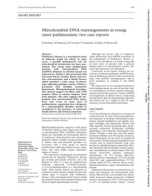 Mitochondrial DNA Rearrangements in Young Onset Parkinsonism: Two Case Reports