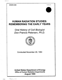 Human Radiation Studies: Remembering the Early Years