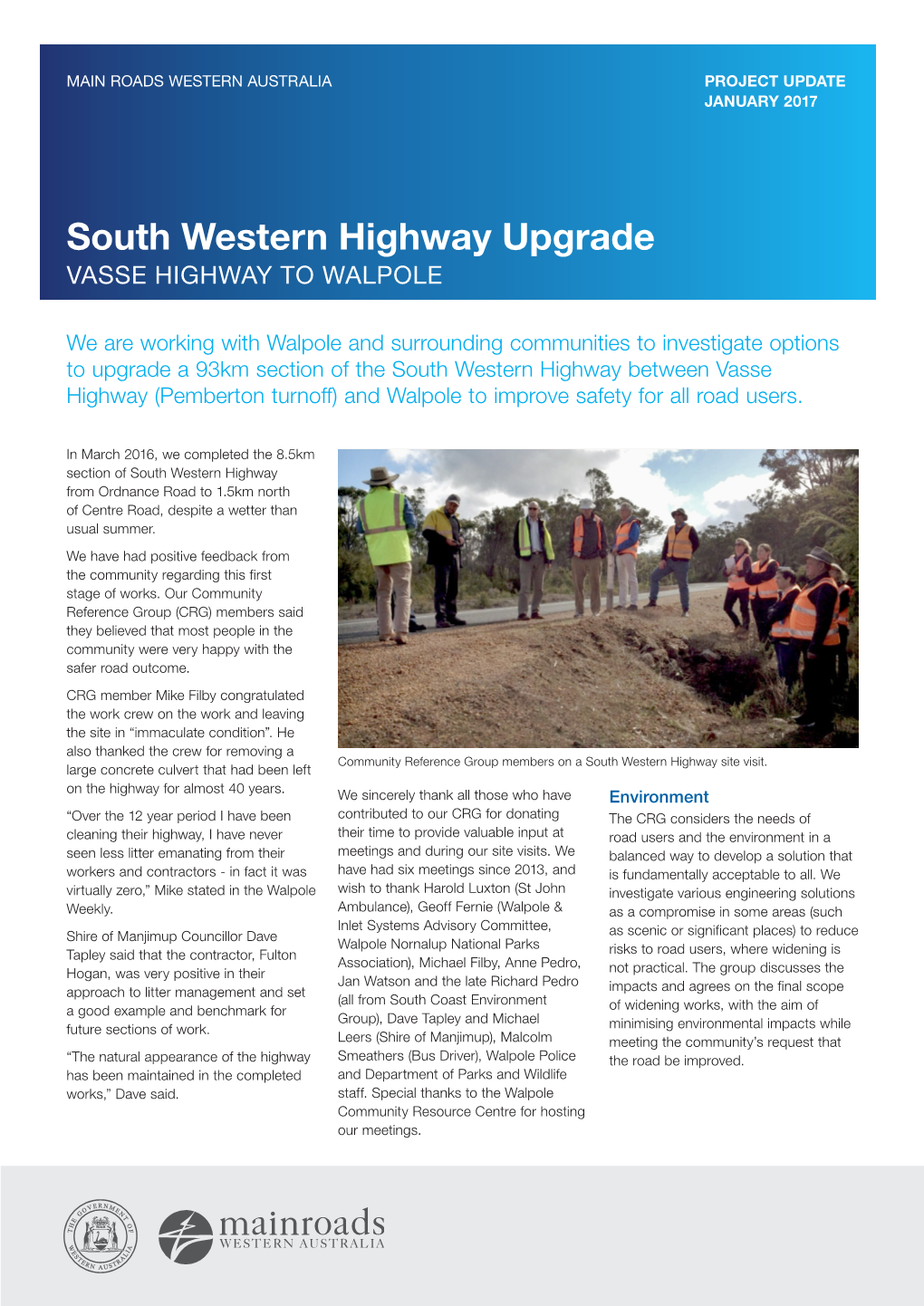 South Western Highway Upgrade VASSE HIGHWAY to WALPOLE