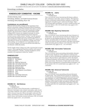 Kinesiology Combative Catalog Information