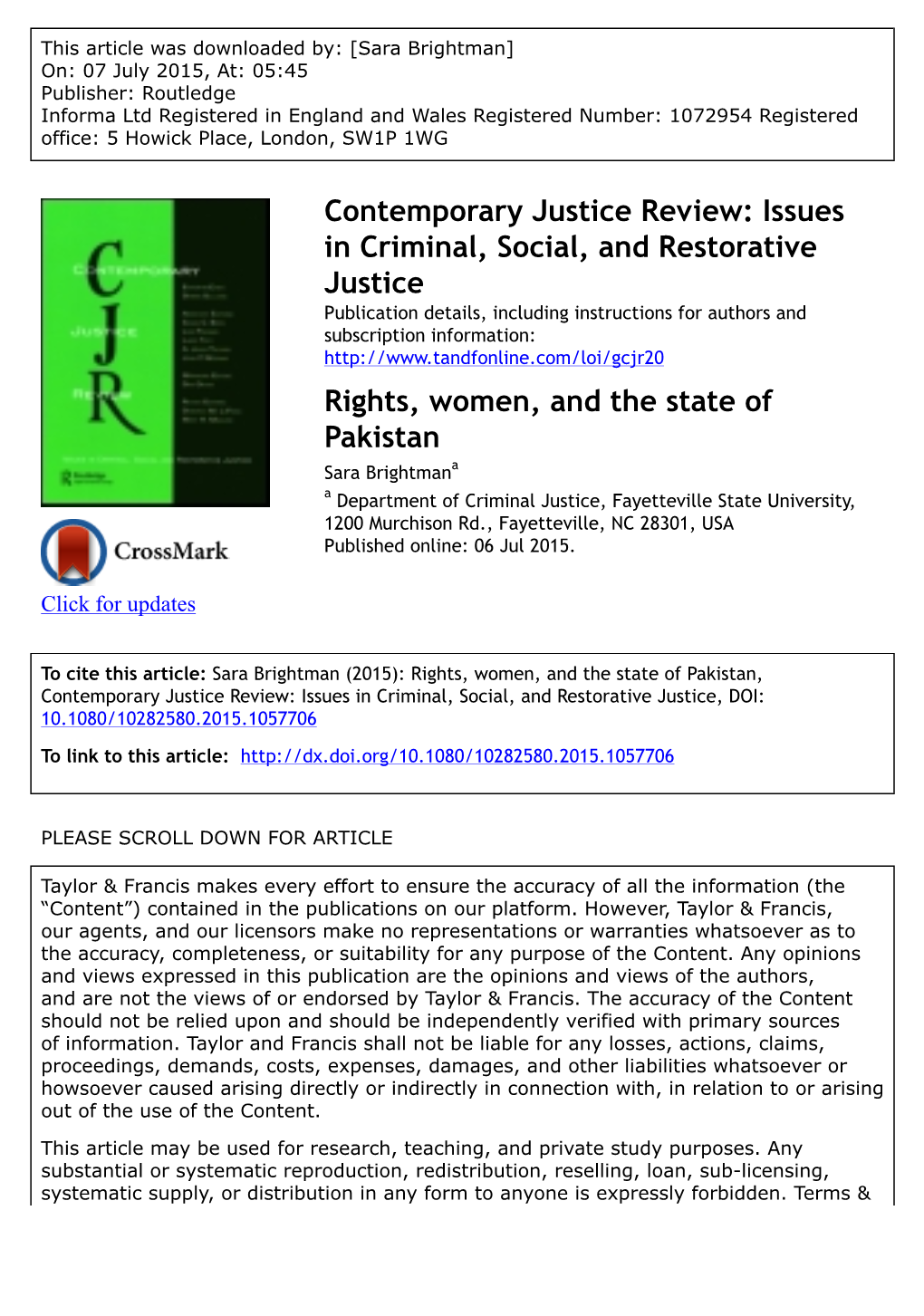 Rights, Women, and the State of Pakistan