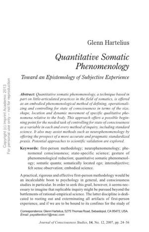 Quantitative Somatic Phenomenology Toward an Epistemology of Subjective Experience