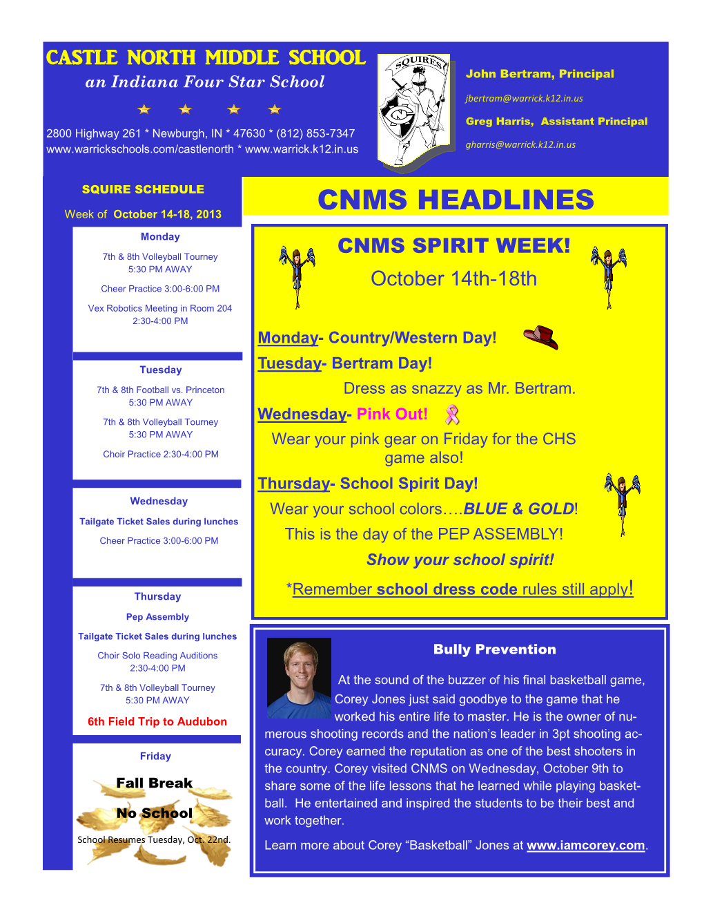 CNMS HEADLINES Week of October 14-18, 2013