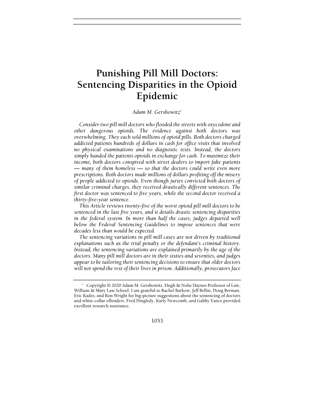 Punishing Pill Mill Doctors: Sentencing Disparities in the Opioid Epidemic