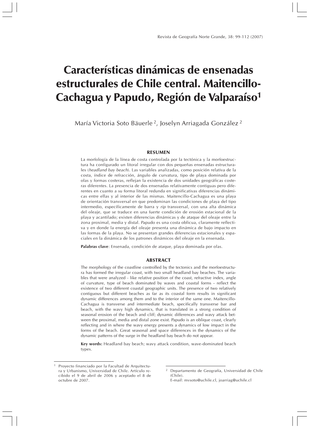 Características Dinámicas De Ensenadas Estructurales De Chile Central