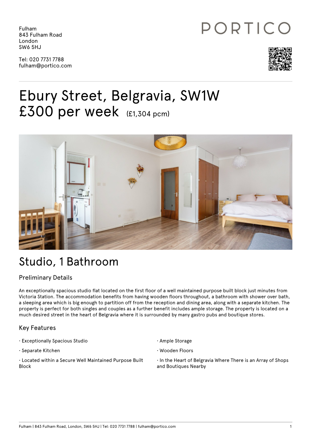 Ebury Street, Belgravia, SW1W £300 Per Week (£1304 Pcm)