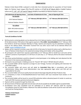 TENDER NOTICE for Food Vendors NSK