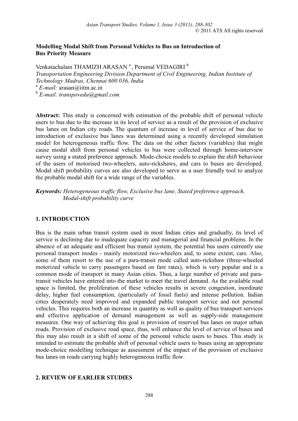 Modelling Modal Shift from Personal Vehicles to Bus on Introduction of Bus Priority Measure