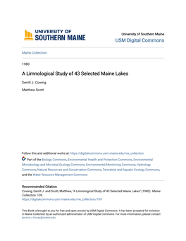 A Limnological Study of 43 Selected Maine Lakes