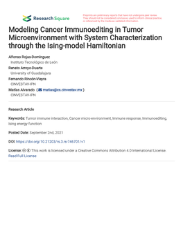Modeling Cancer Immunoediting in Tumor Microenvironment with System Characterization Through the Ising-Model Hamiltonian