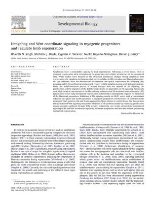 Hedgehog and Wnt Coordinate Signaling in Myogenic Progenitors and Regulate Limb Regeneration