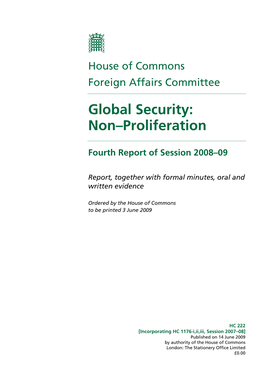 Global Security: Non–Proliferation