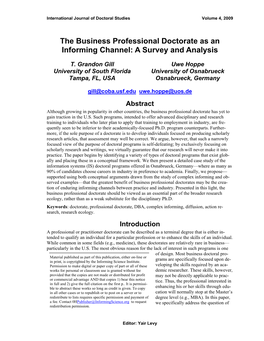 The Business Professional Doctorate As an Informing Channel: a Survey and Analysis