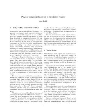 "Physics Considerations for a Simulated Reality"