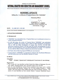 NDRRMC Update Sitrep No.3 Re Effects of TS DODONG