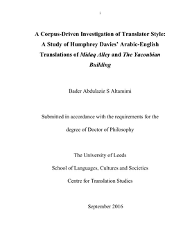 A Study of Humphrey Davies' Arabic-English Translations Of