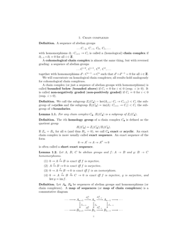 1. Chain Complexes Definition. a Sequence of Abelian Groups ...C−2