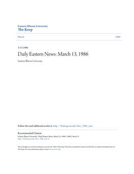 Daily Eastern News: March 13, 1986 Eastern Illinois University