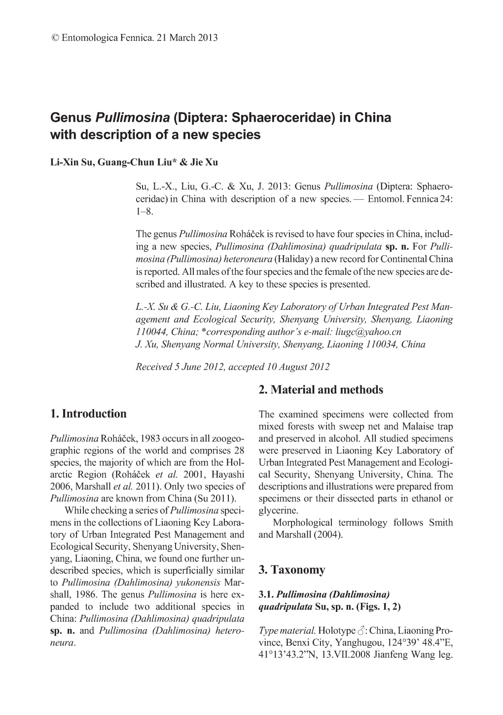 Genus Pullimosina (Diptera: Sphaeroceridae) in China with Description of a New Species