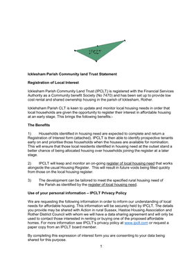 1 Icklesham Parish Community Land Trust Statement Registration Of