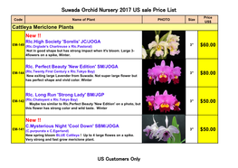 Suwada Orchid Nursery 2017 US Sale Price List