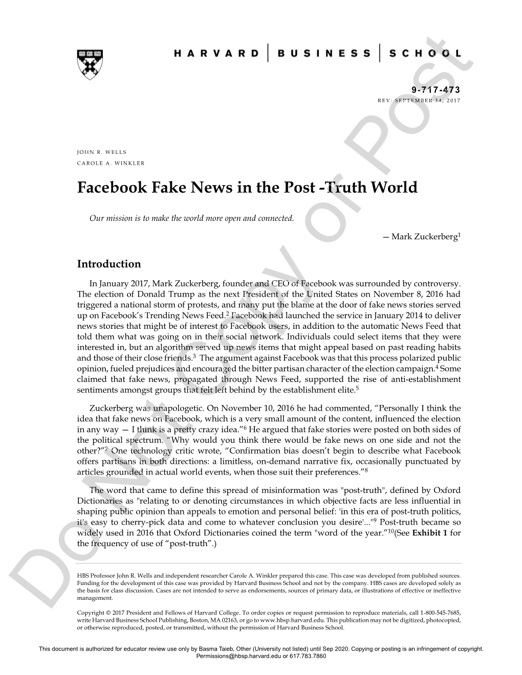 Facebook Fake News in the Post -Truth World