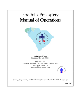 Foothills Presbytery Manual of Operations