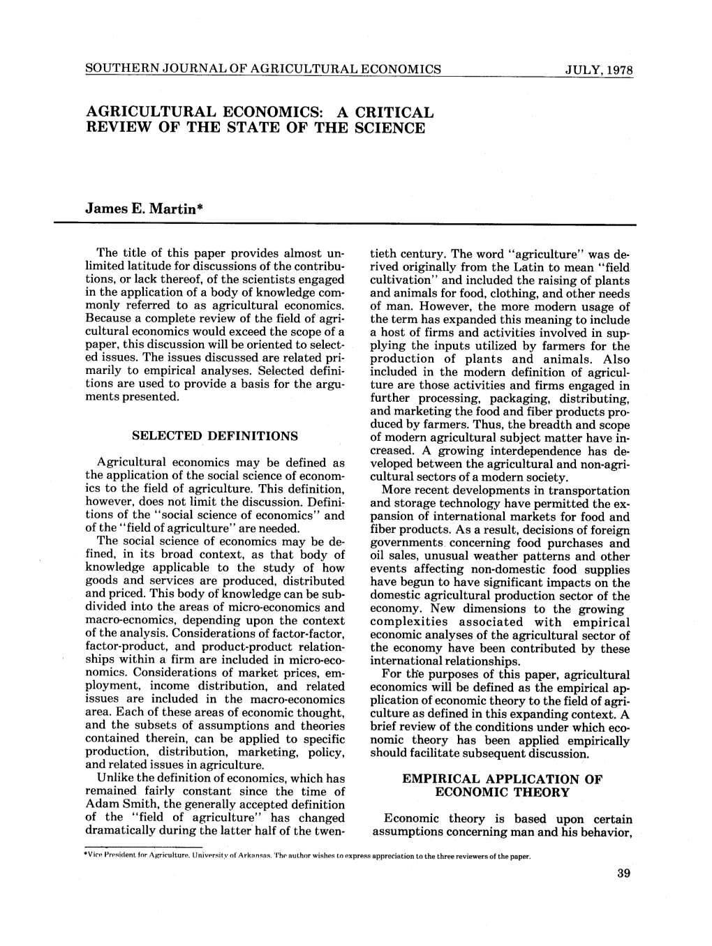 Agricultural Economics July, 1978