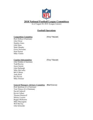 2018 National Football League Committees As of August 28, 2018 {League Liaison}