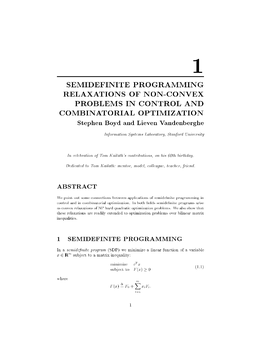 Semidefinite Programming Relaxations of Non-Convex Problems in Control