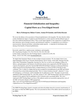 Financial Globalization and Inequality: Capital Flows As a Two-Edged Sword
