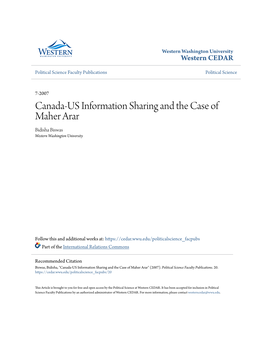 Canada-US Information Sharing and the Case of Maher Arar Bidisha Biswas Western Washington University