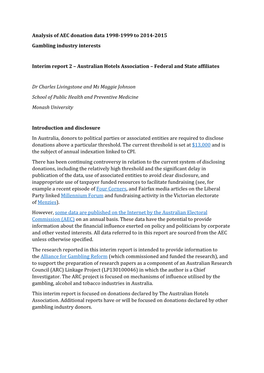 Analysis of AEC Donation Data 1998-1999 to 2014-2015 Gambling Industry Interests