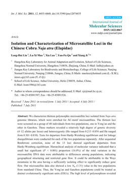 Isolation and Characterization of Microsatellite Loci in the Chinese Cobra Naja Atra (Elapidae)