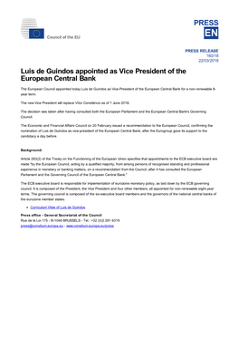 Luis De Guindos Appointed As Vice President of the European Central Bank