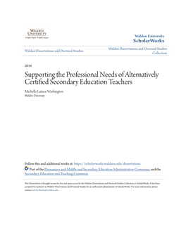 Supporting the Professional Needs of Alternatively Certified Secondary Education Teachers