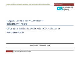 Surgical Site Infection Surveillance in Northern Ireland OPCS Code Lists