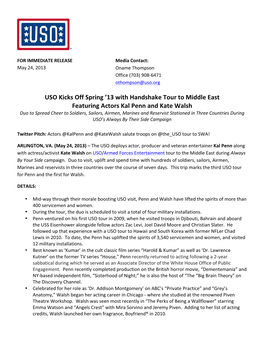 USO Kicks Off Spring '13 with Handshake Tour to Middle East