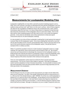 Measurements for Loudspeaker Modeling Files
