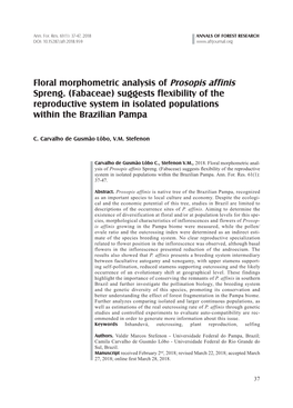 Floral Morphometric Analysis of Prosopis Affinis Spreng. (Fabaceae) Suggests Flexibility of the Reproductive System in Isolated Populations Within the Brazilian Pampa