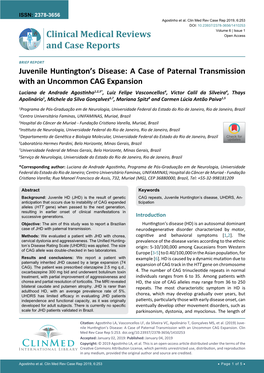 Juvenile Huntington's Disease: a Case of Paternal Transmission With