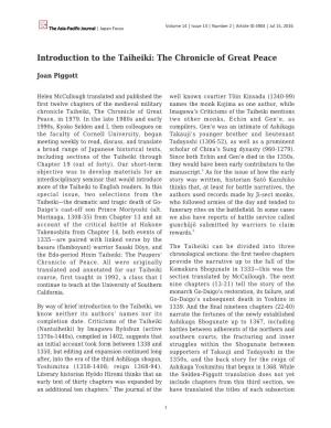 Introduction to the Taiheiki: the Chronicle of Great Peace