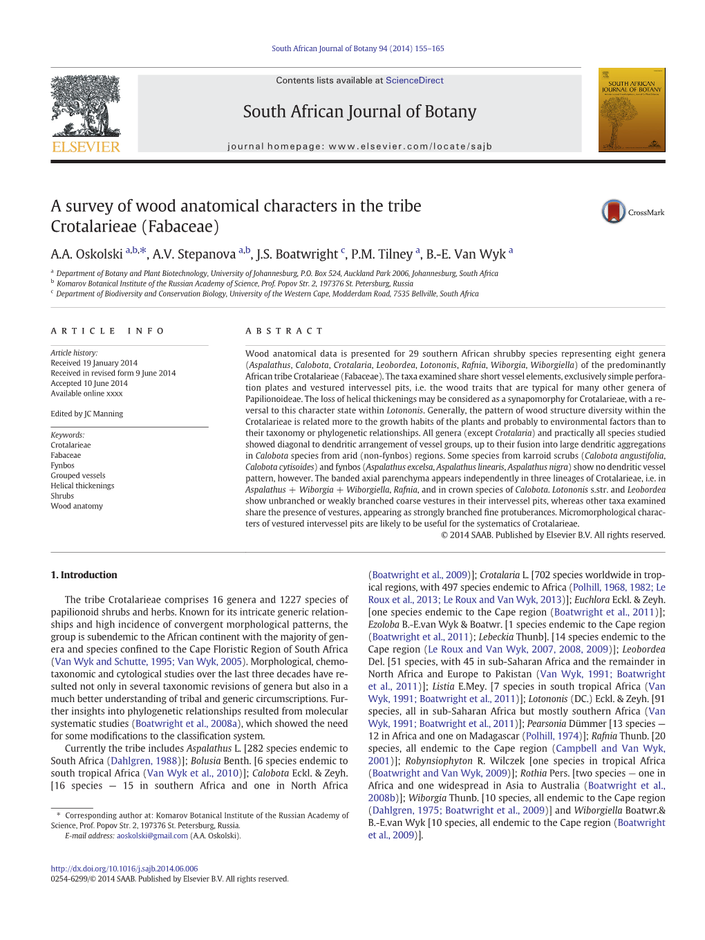 A Survey of Wood Anatomical Characters in the Tribe Crotalarieae (Fabaceae)