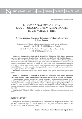 Thladiantha Dubia Bunge (Cucurbitaceae), New Alien Species in Croatian Flora