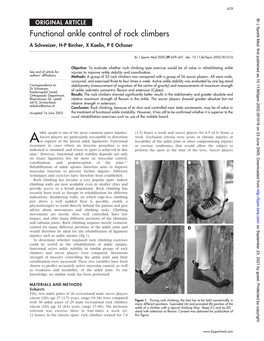 Functional Ankle Control of Rock Climbers a Schweizer, H-P Bircher, X Kaelin, P E Ochsner