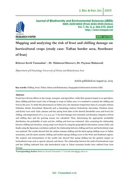 Mapping and Analyzing the Risk of Frost and Chilling Damage on Horticultural Crops (Study Case: Taftan Border Area, Southeast of Iran)