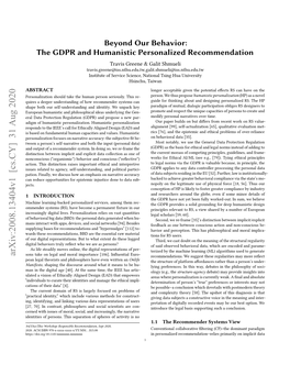 The GDPR and Humanistic Personalized