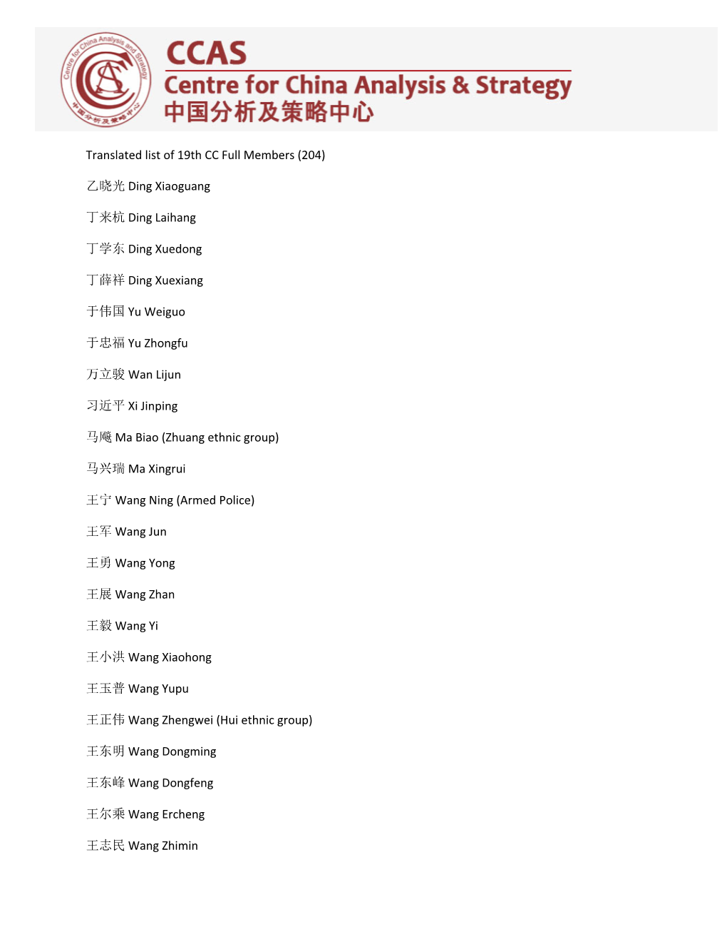 Translated List of 19Th CC Full Members (204) 乙晓光ding